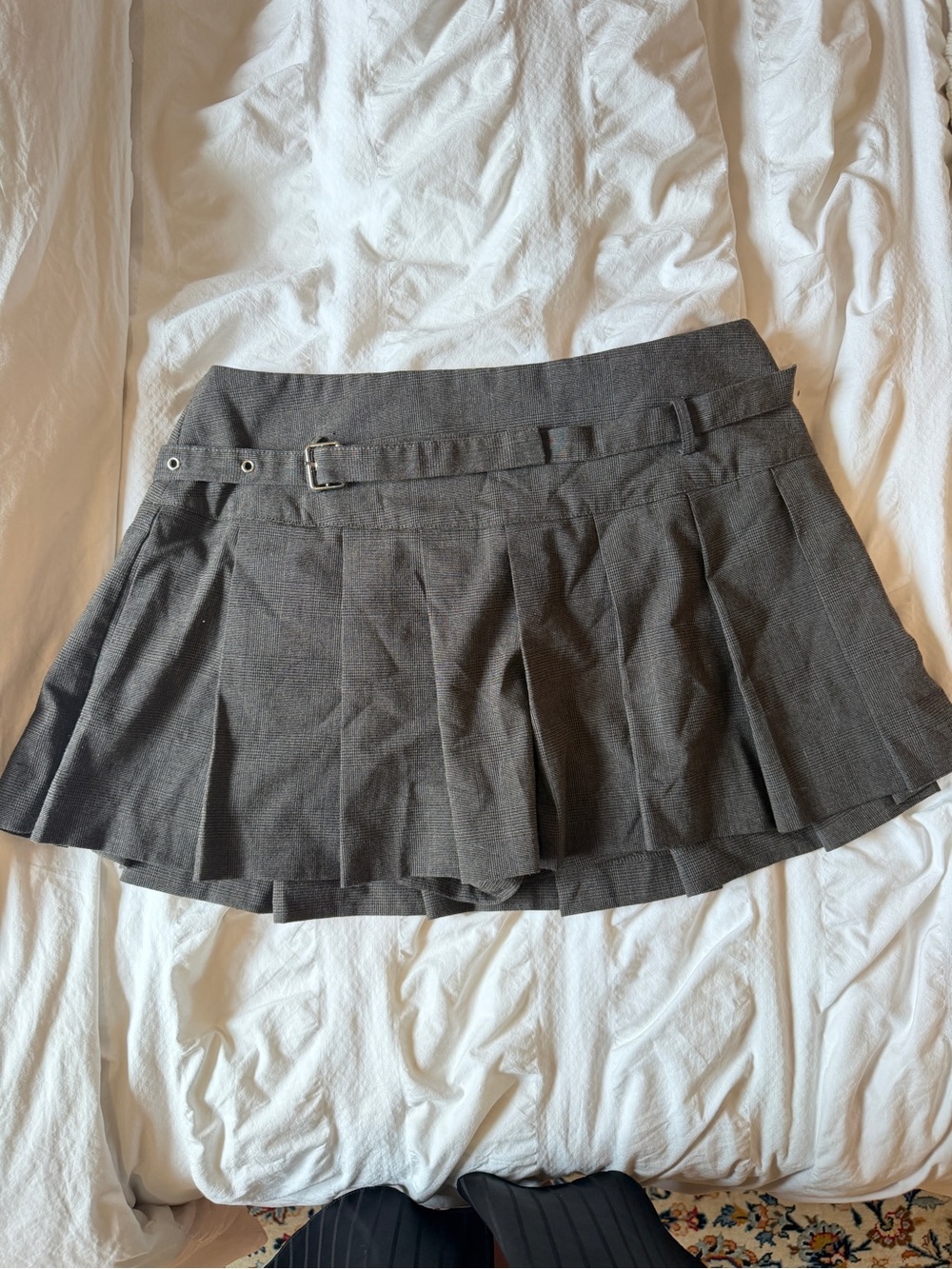 Lush Gray Pleated Mini Skirt with Slim Belt